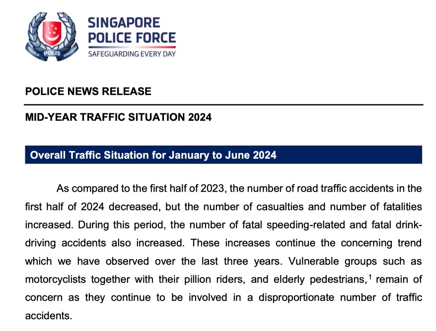 police report of road accidents in singapore 2024